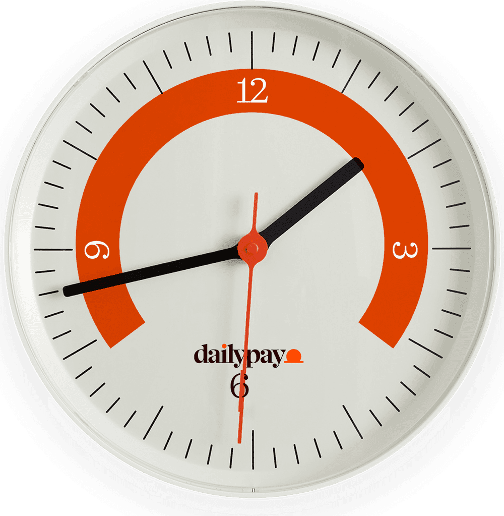 DailyPay wall clock with orange arc