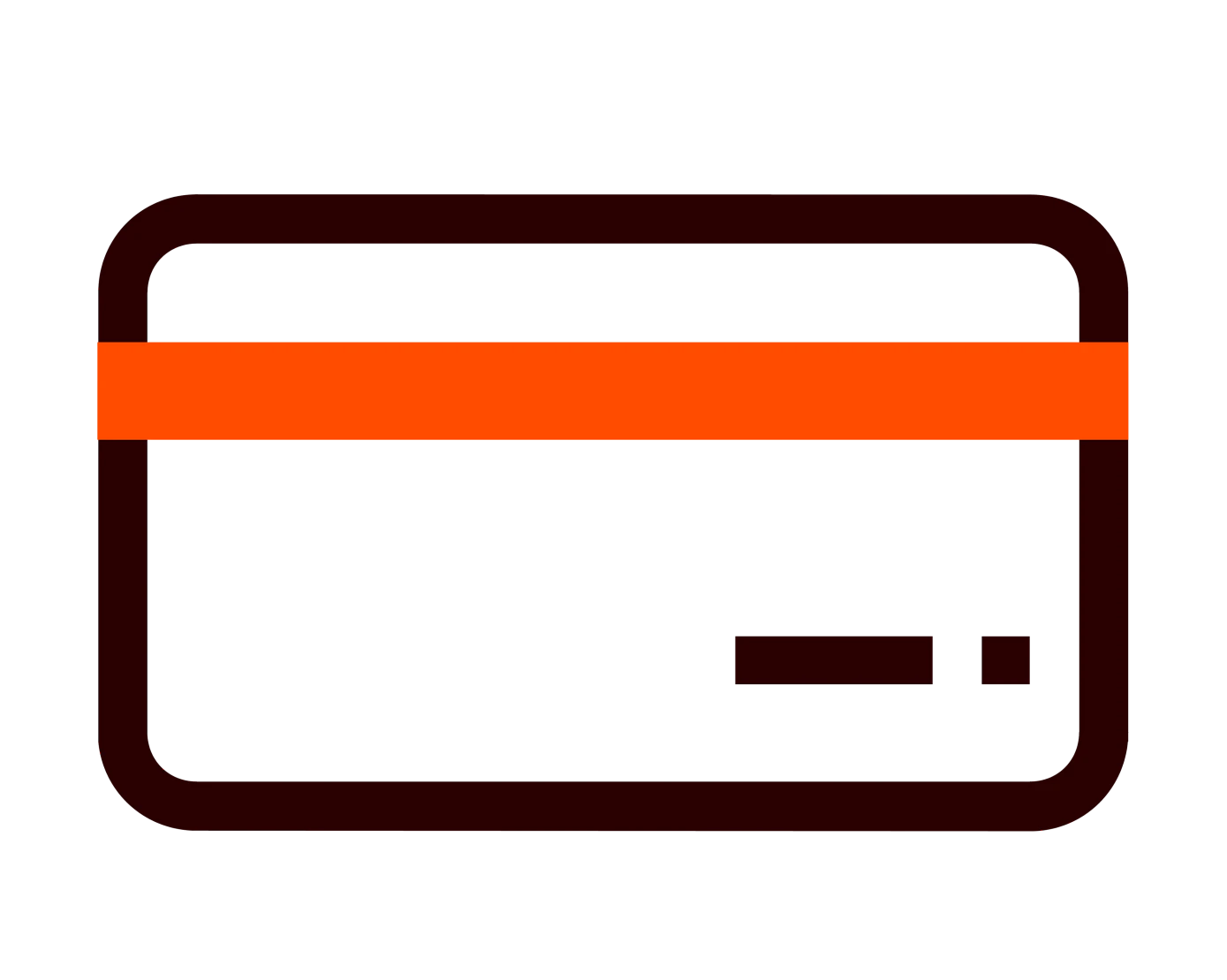 A line-drawn debit card icon with an orange magnetic stripe