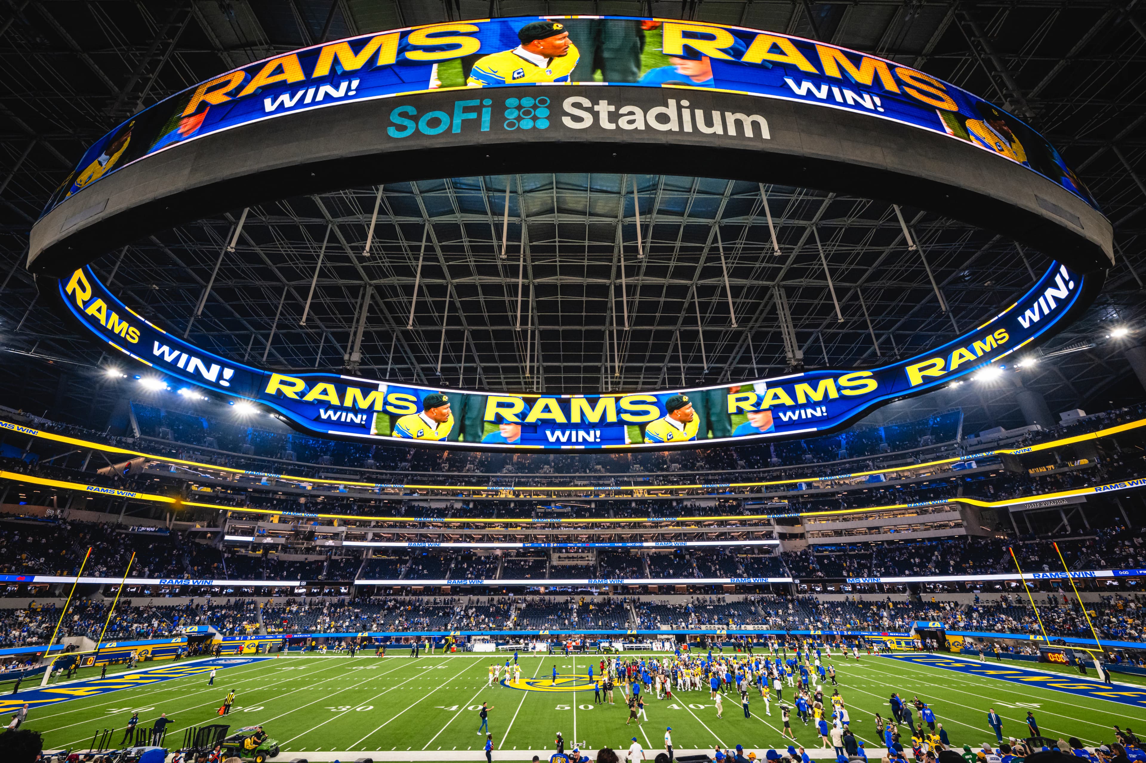 SoFi Stadium bowl under the Infinity Screen during a Rams game