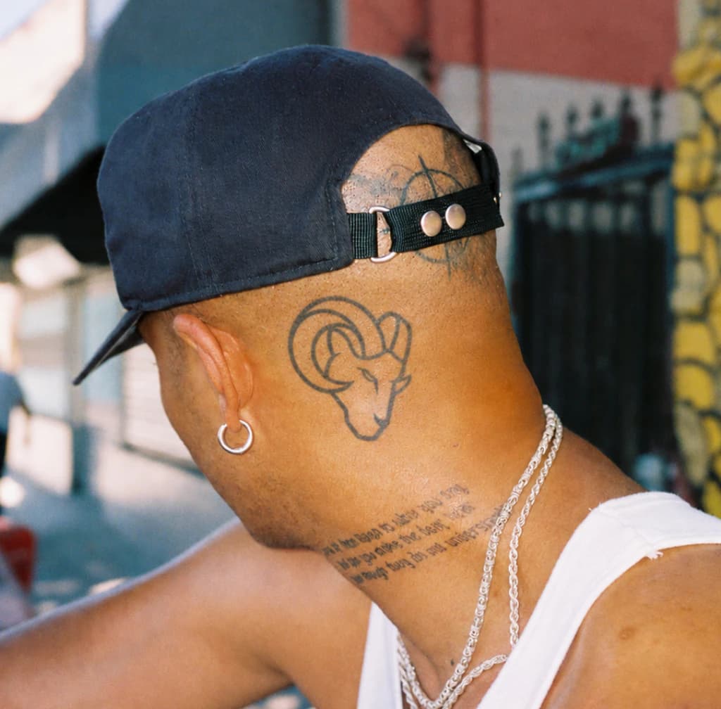Fan with a Rams horn shaved into his hair