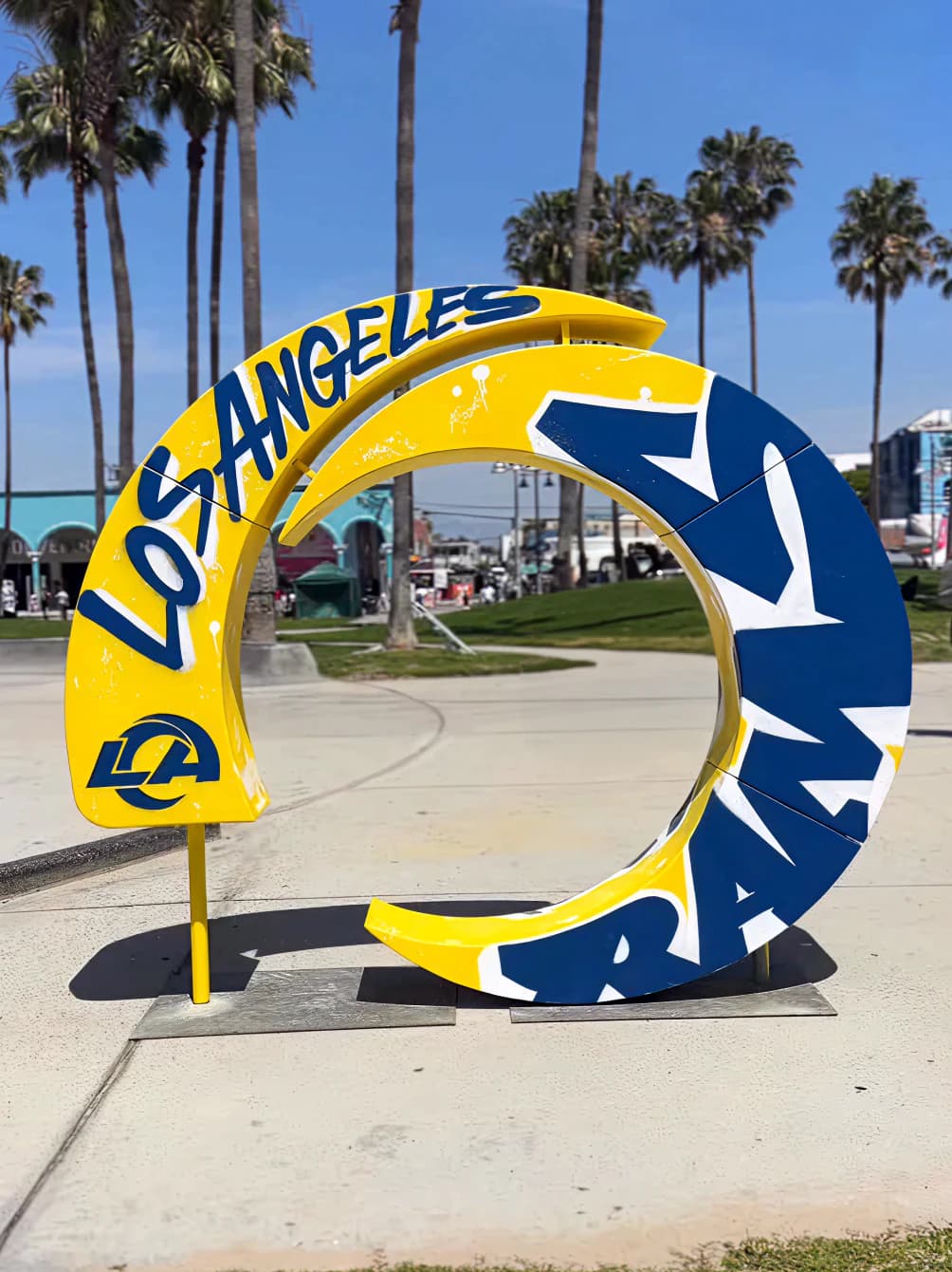 Los Angeles Rams horn sculpture by the beach