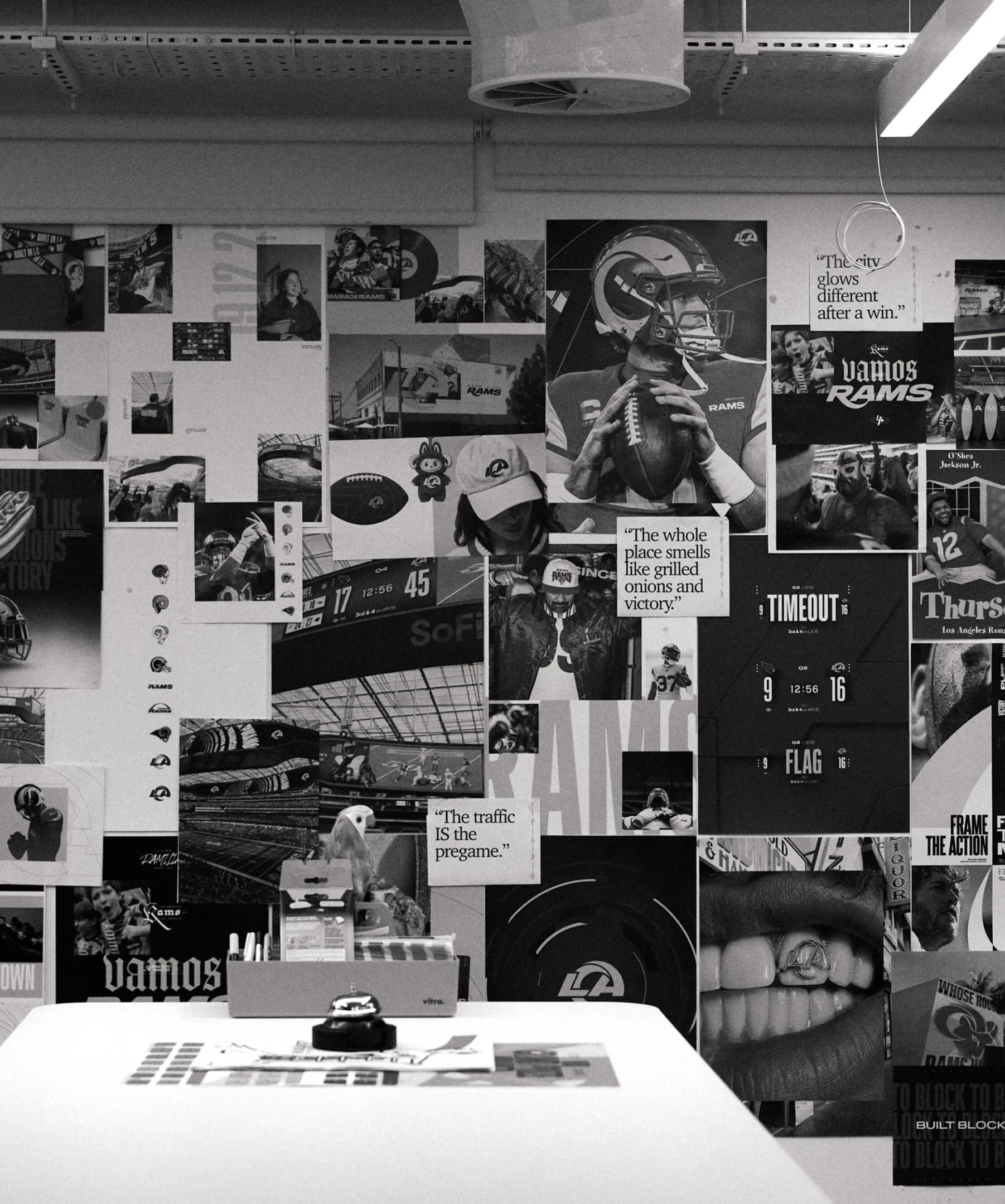 Rams moodboard wall in the DixonBaxi studio