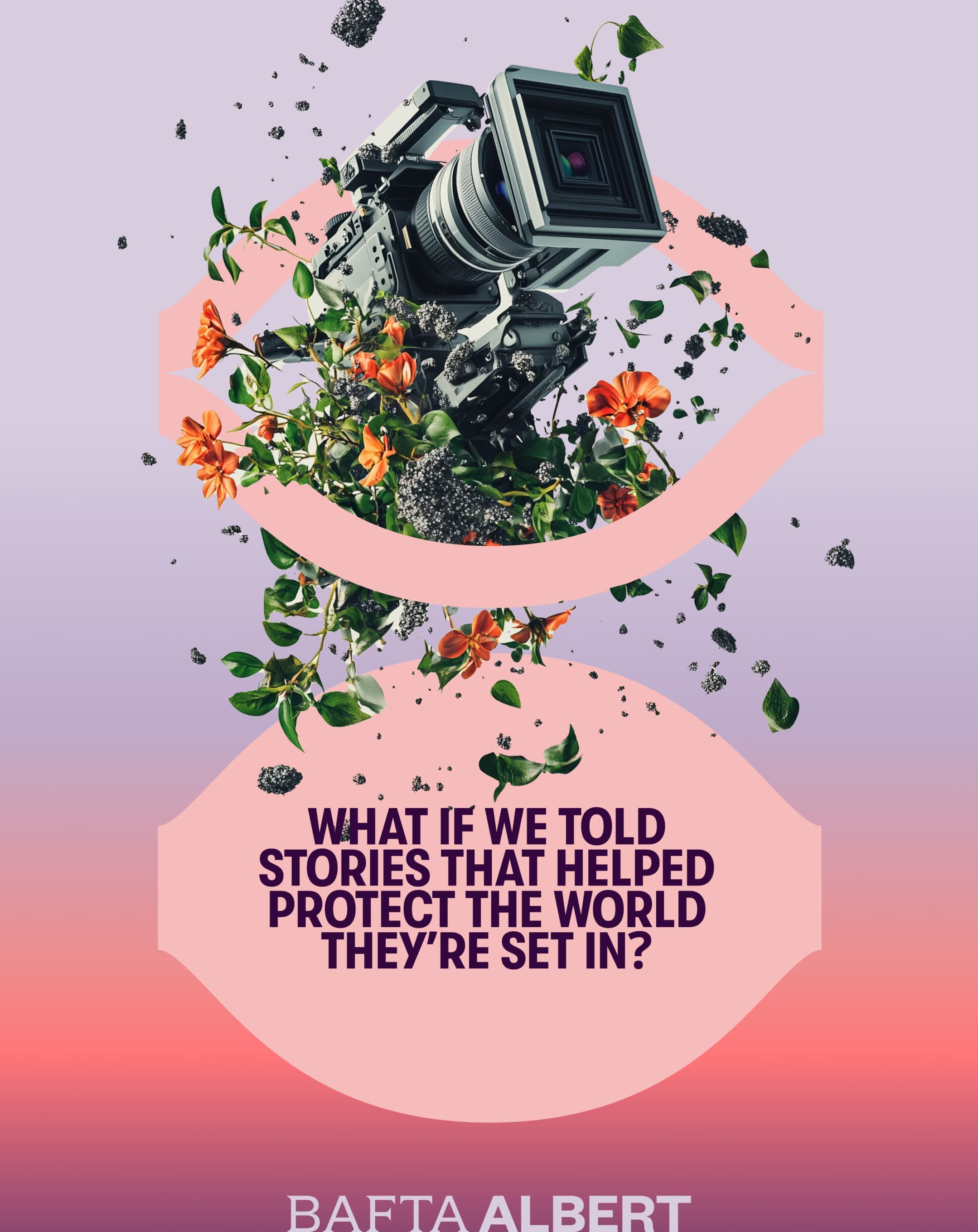 Poster: a camera bursting out of soil and flowers