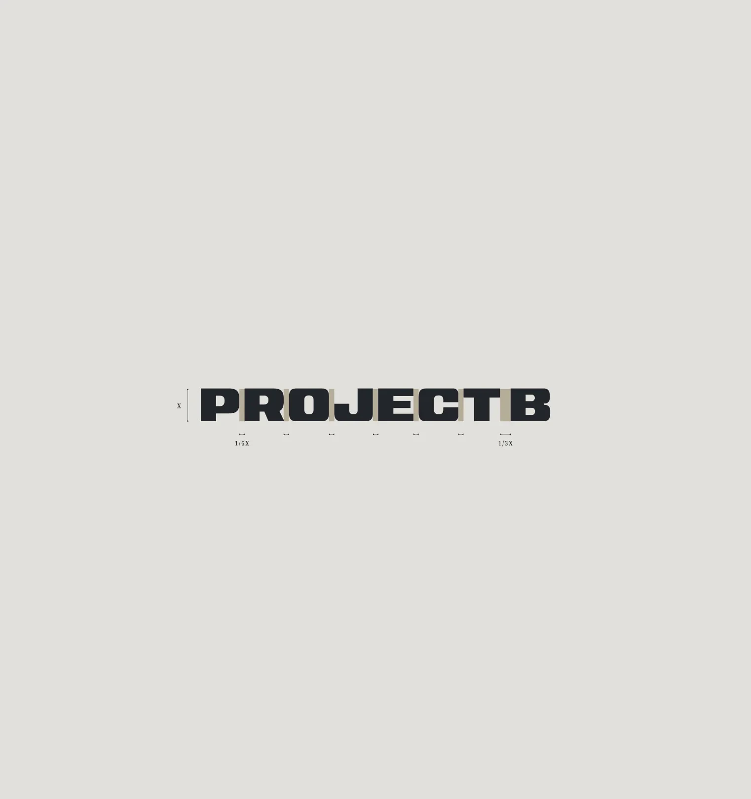 Project B wordmark construction with x-height and spacing measurements