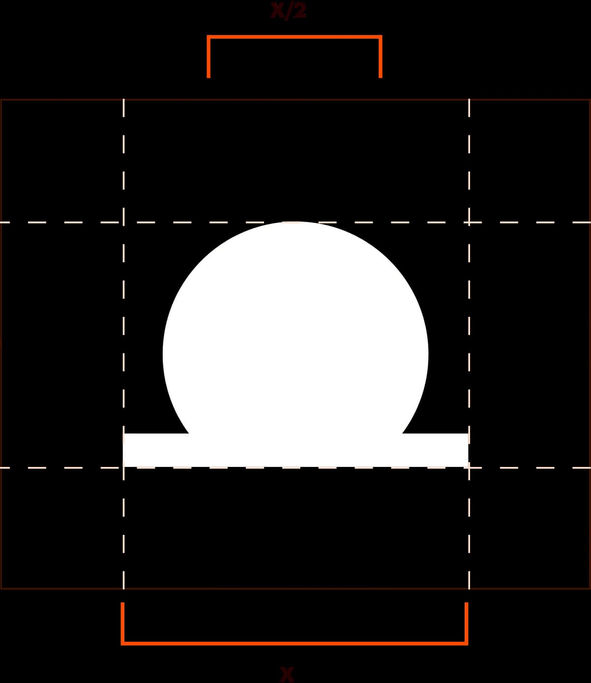 A dashed dimension diagram marking the arch mark's proportions