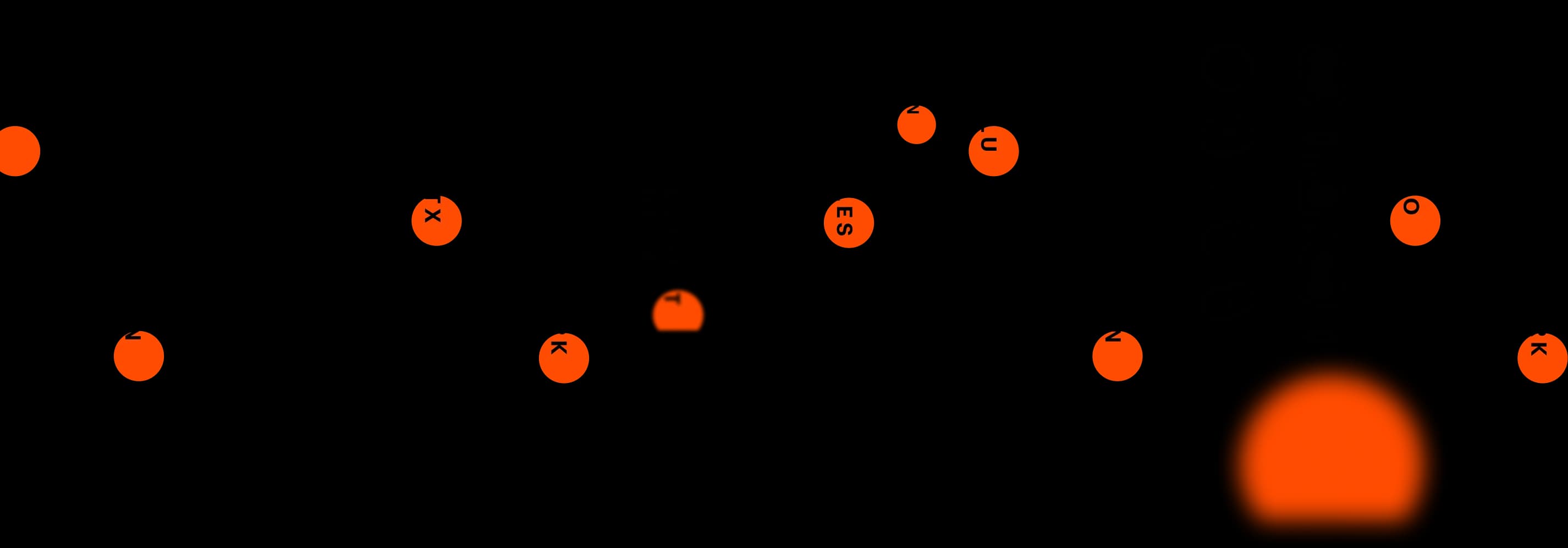 City name and local time labels beside orange discs, with a blurred departure board