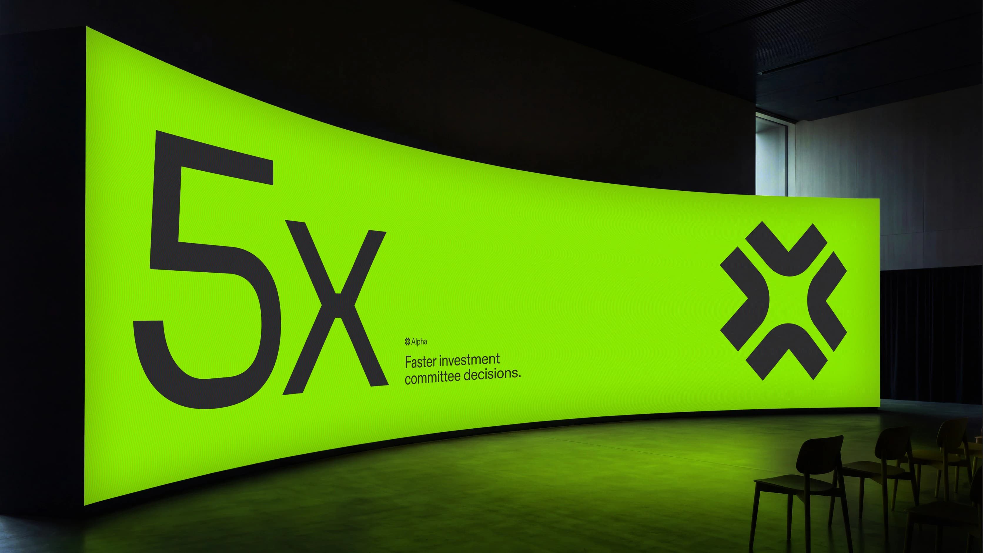 5x faster investment committee decisions, on a curved LED wall.