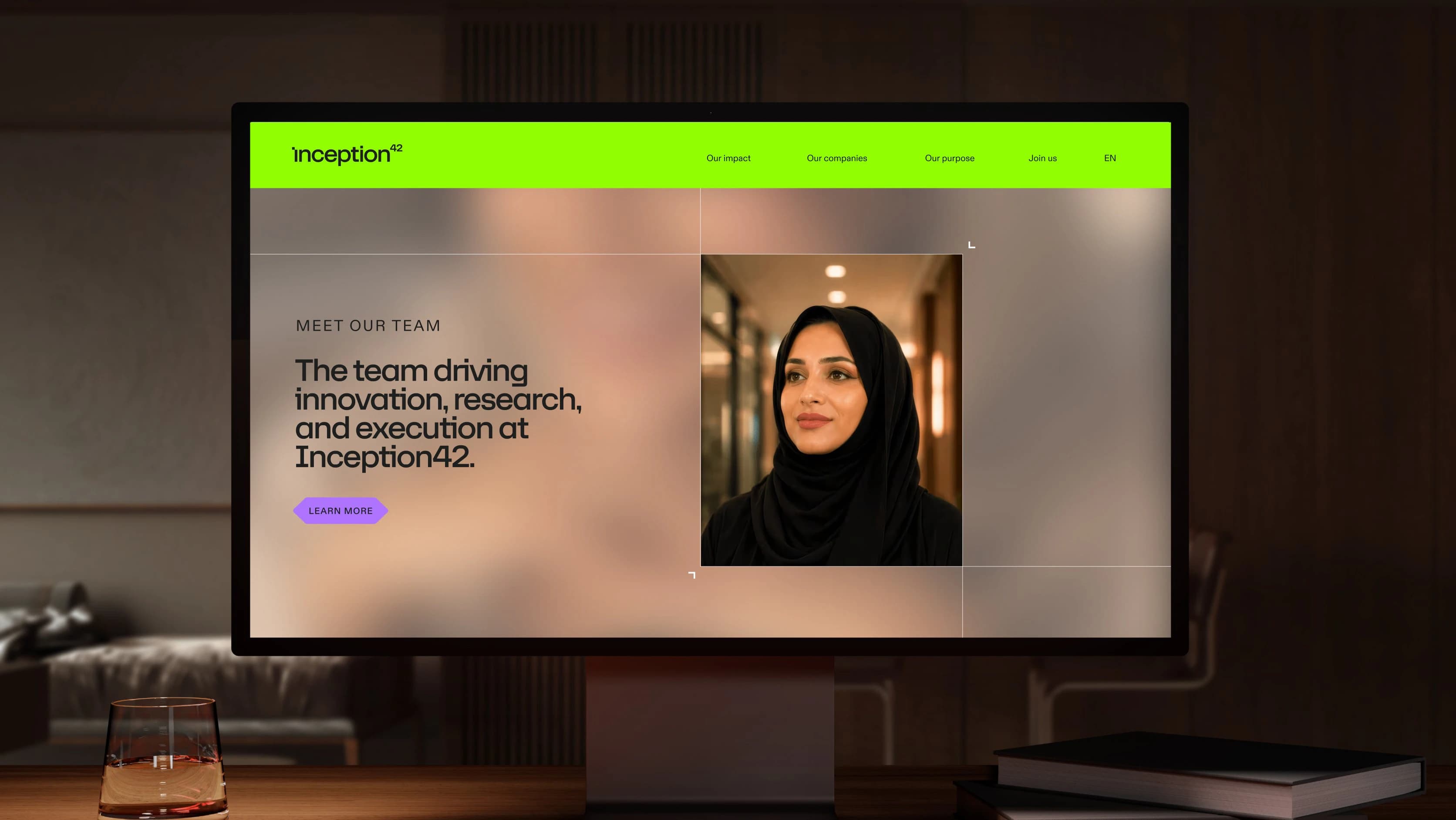 The Inception42 website on a desktop monitor: the team driving innovation, research, and execution at Inception42.