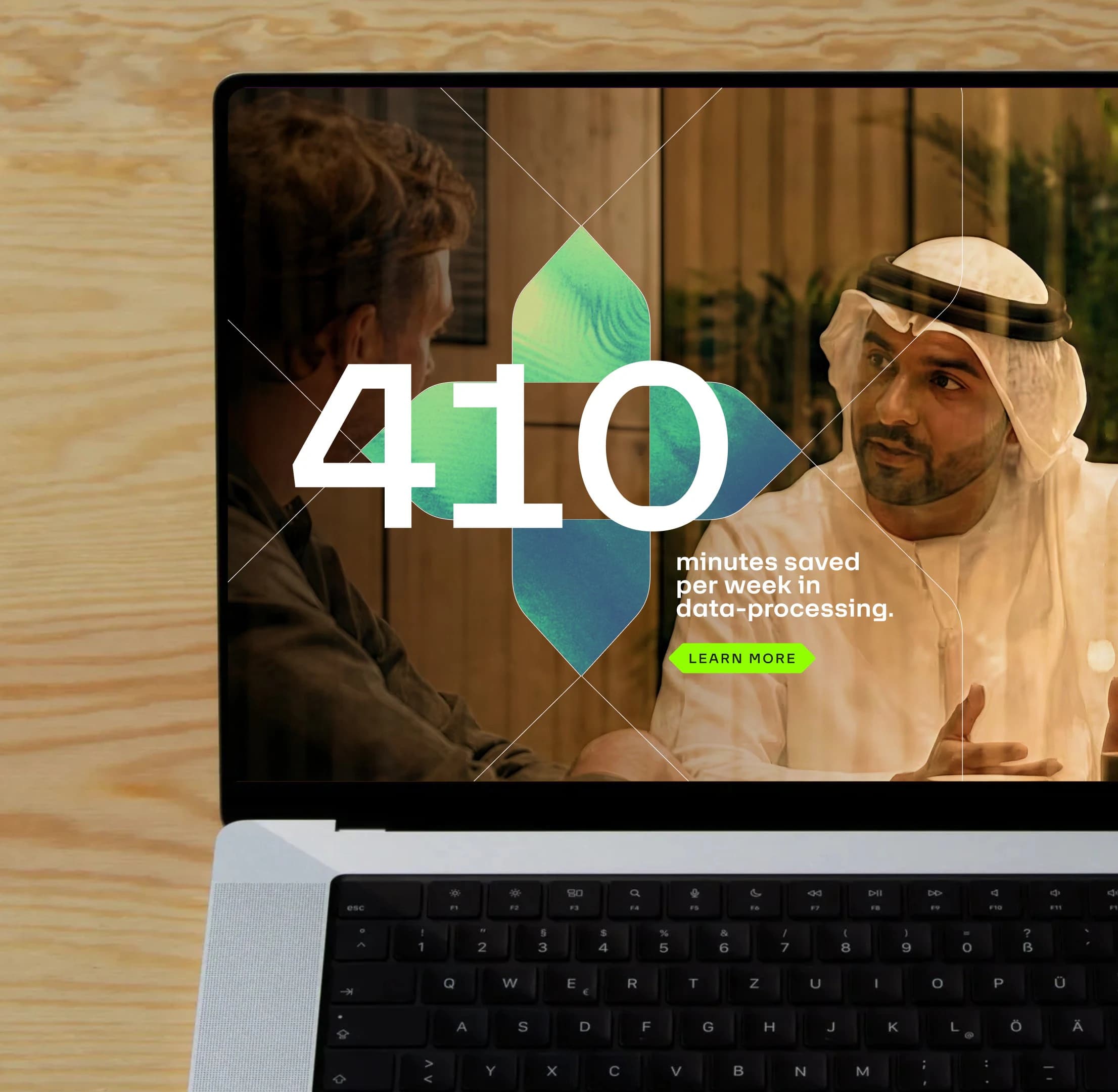 The Inception42 website on a laptop: 410 minutes saved per week in data-processing